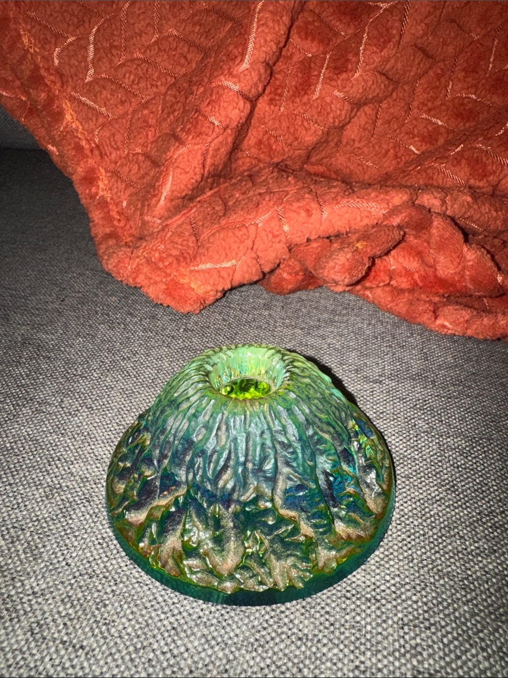 Vintage Iridescent Art Glass Volcano Paperweight / Taper Candle Holder